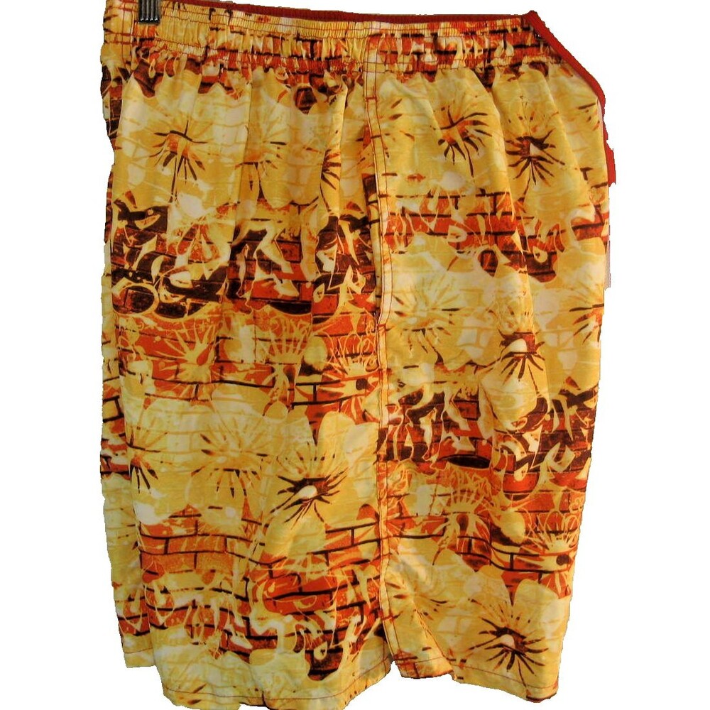Mens Speedo Orange/Yellow Poly Aloha Swim Board Shorts sz Lg-9"